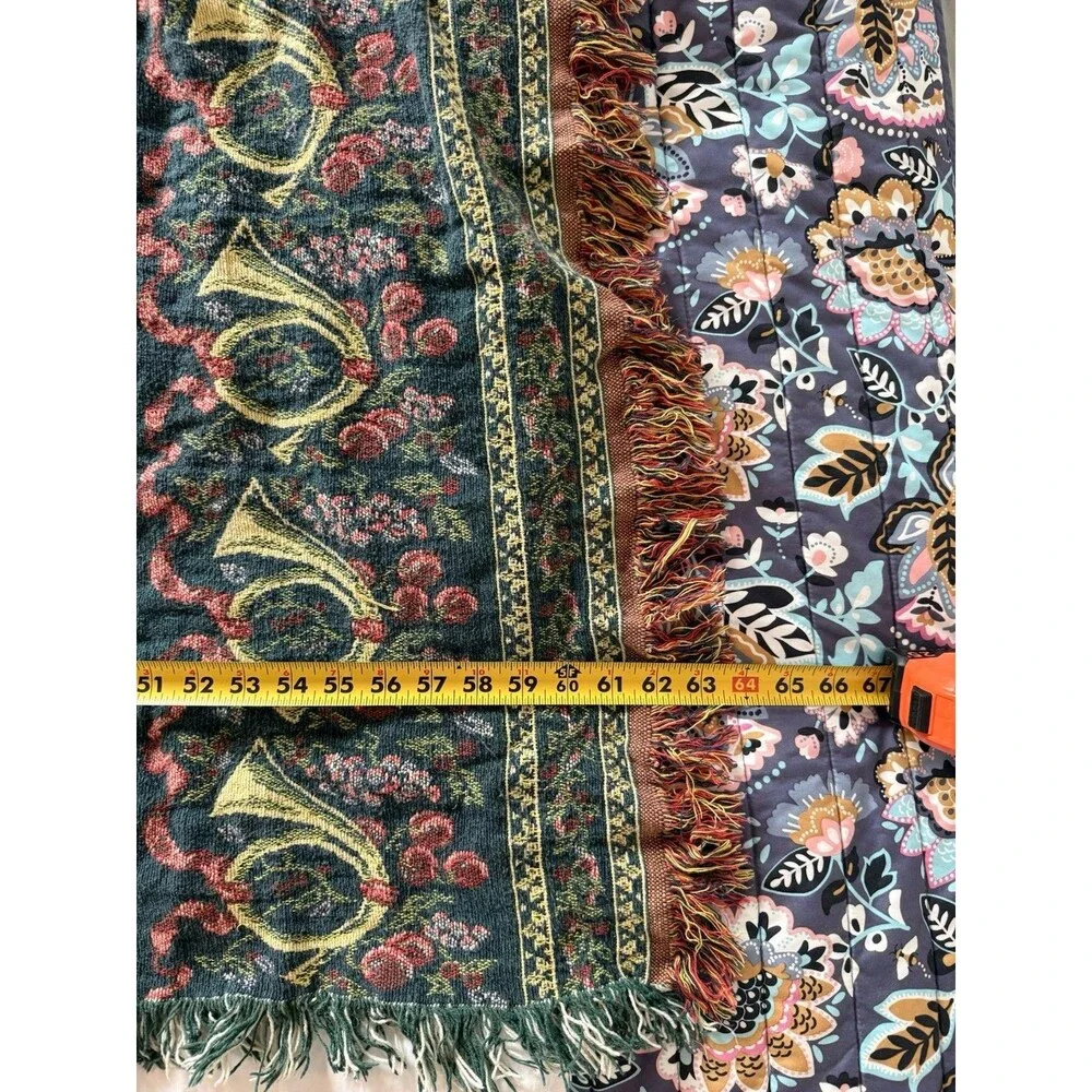 Woven Floral/Musical Tapestry Style Fringed Sofa Throw Blanket 65 x 47